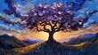 © MdRazaul - Purple tree painting landscape art oil painting canvas art tree of life artwork nature scenery wall decor