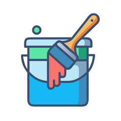 Aufkleber - Paint Bucket with Brush Icon Representing Color Application and Artistic Design