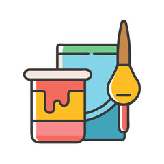 Aufkleber - Paint Bucket with Brush Icon Representing Color Application and Artistic Design