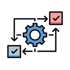 Poster - Process Flow Diagram with Gear Icon Representing Workflow Automation and System Optimization