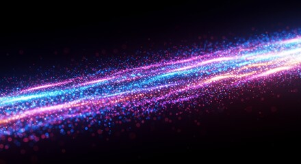 Wall Mural - glowing particle stream - abstract of vibrant pink and blue particles flowing across a black backgro