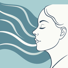 Wall Mural - Calm breathing icon with air wave lines and serene face silhouette