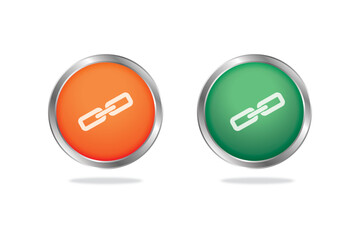 Link chain icon buttons in circular orange and green style for connectivity and hyperlink UI functions.