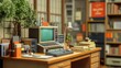 © quietmind_art - Vintage office with retro computer and books in cozy workspace setting. Diorama.