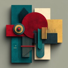 Aufkleber - Geometric Composition with Textural Elements: Abstract Art Featuring Circles, Squares, and Linear Details