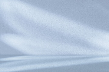 Fototapete - Blue background studio with gradient white light on podium stage for product display present,Backdrop wall texture with abstract sunlight on floor concrete in pastel blue tone color for Spring,Summer