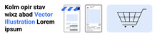 Mobile app screens with storefront and user interface elements alongside shopping cart design. Ideal for e-commerce, retail, digital marketing, UXUI, fintech, advertising, technology, simple landing