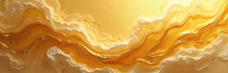 Poster - Abstract illustration. Gold flowing wavy patterns. Bright gilded texture. Luxurious golden background design. Elegant style. Gold marble texture, liquid ink, oil paint art.