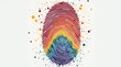 © Alex Pios - An illustration of a rainbow fingerprint with swirling colors, representing the beauty of diversity and personal identity