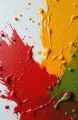 Aufkleber - Abstract illustration vibrant oil paint texture on canvas background. Colorful splatters, blotches and dripped paints. Dominant red, yellow, green colors. Grunge design art.
