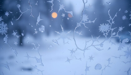 Wall Mural - frosty window with snow flakes on it