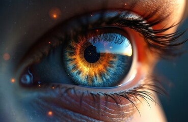 Aufkleber - Illustration galaxy reflected in human eye. Eye reflects cosmos with stars. Surreal art, fantasy, cosmic, alien. Astronomy, astrology, space, universe, science. Close-up of eye shows beautiful night