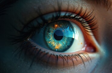 Aufkleber - Human eye iris reflects galaxy with stars, nebulae. Space cosmos in pupil. Abstract universe, astrology, astronomy, science fiction, surreal digital artwork.