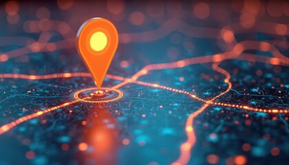 Aufkleber - Illustration with location marker beacon on digital map. Modern GPS navigation system with route concept. Technology, direction, travel, find location on planet Earth.