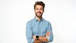 © Leah - Cheerful young man with a bright smile standing confidently with arms crossed in casual attire indoors