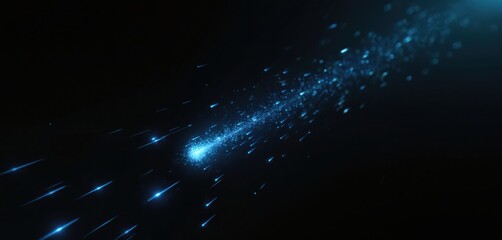Aufkleber - Blue asteroids, meteorites flying on black background. Motion graphics design for banner, poster, video. Space, astronomy, science, fantasy, cosmos concept.