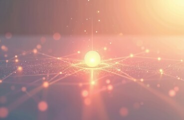 Fototapete - Glowing data point expands, forming clean network on gradient background. Illustration symbolizes machine learning, AI, tech, innovation. Digital concept, visualization, business.