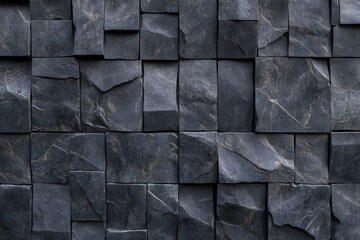 Wall Mural - Abstract black background featuring a geometric texture with dark gray stone blocks, ideal for futuristic wallpaper or backdrop design. 3D rendering illustration showcasing modern aesthetics.