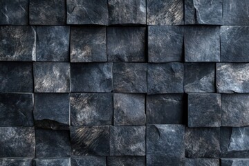 Wall Mural - Abstract black background featuring a geometric texture with dark gray stone blocks, ideal for futuristic wallpaper or backdrop design. 3D rendering illustration showcasing modern aesthetics.