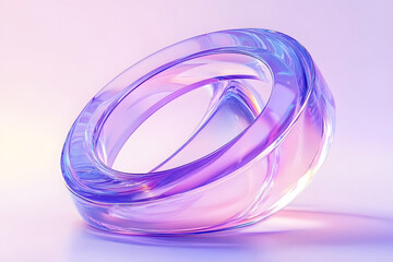 Wall Mural - 3d abstract glass circle shapes with motion effect render. hologram transparent rings with iridescen