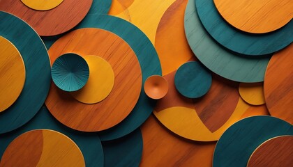 Fototapete - Digital wallpaper artwork with collection of colorful circles. Art deco design sensibilities dark bronze, yellow. Geometric shape with round curve, minimal graphic style. Interior design, modern