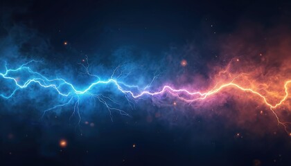 Poster - Vibrant artwork displays colorful lightning bolts across dark background. Electric energy concept. Perfect for tech, science, abstract design use. Digital art energy with dynamic, visual impact.