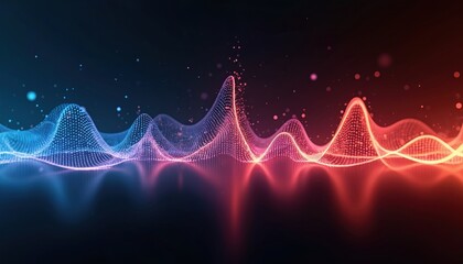 Fototapete - Abstract neon sound waves or light frequencies. Digital music bar for tech concept, bright equalizer. Blue, red gradient curves, lines for modern design, advertising or medical tech.
