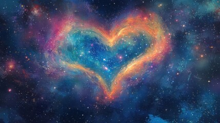 Wall Mural - A heart-shaped nebula in the cosmos, filled with vibrant colors and twinkling stars.