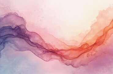 Fototapete - Abstract watercolor painting with flowing waves in soft pale pink purple, orange colors. Modern art style design. Perfect for invitations wedding cards, festive printed products website background.