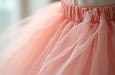 Poster - Close-up detail of a pink tulle skirt. Delicate fabric with flowing texture. Tutu design for ballet or princess costume. Fashion, wedding, fairytale, feminine elegant attire.