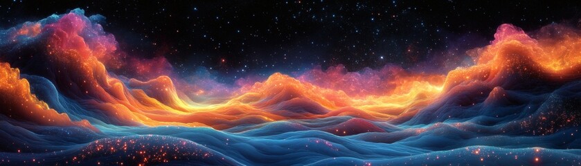 Wall Mural - A mesmerizing cosmic scene featuring vibrant nebulae and celestial bodies, painted with fiery hues