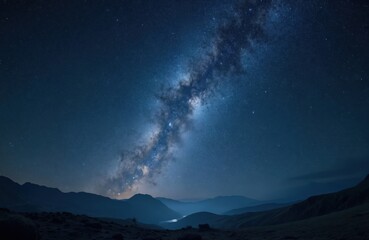 Aufkleber - Stunning night sky features dense star clusters, Milky Way galaxy above mountains. Dark blue cosmos backdrop showcases stellar beauty of space, universe. Nightscape with galaxy, stars exploration.
