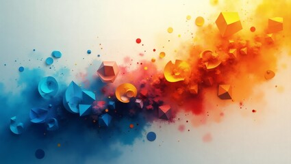 Aufkleber - Abstract colorful explosion design. A vibrant composition featuring a burst of colors and geometric shapes, with shades of blue and orange