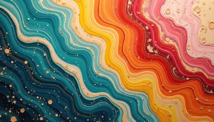 Fototapete - Abstract colorful wavy pattern. Background design featuring vibrant colors. Fluid texture with paint ink marbling effect. Artistic colorful background for wallpaper, design, posters, banners.