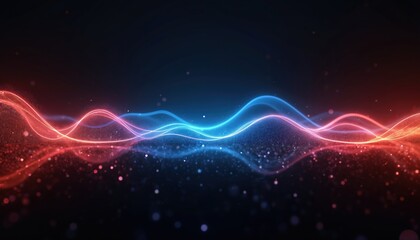 Poster - Abstract sound waves or light frequencies equalizer. Neon colored digital music bar for tech concept. Music beat line design. Digital voice waveform. Bright equalizer. Tech background.