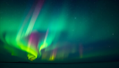 Wall Mural - green and purple aurora bore in the night sky