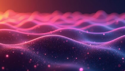 Poster - Abstract geometric background features wavy lines. Futuristic digital art with bright pink, violet and orange colors, with bokeh effect. Modern art concept for tech presentations and design.