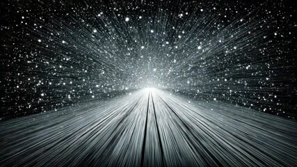 Wall Mural - abstract black and white background with streaks of light and glowing dots, suggesting cosmic travel