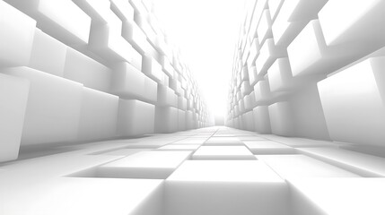 Minimalist Architecture Perspective with White Geometric Volume Abstraction