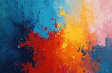 Aufkleber - Abstract oil paint texture on canvas. Bright splashes, mix of blue, red, yellow, orange colors. Artistic grunge background. Colorful graffiti wall texture.