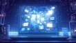 © Nonot - Digital data streams flow across laptop screen, glowing in blue