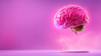 Wall Mural - Futuristic glowing brain in a vibrant purple setting
