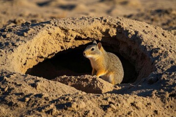 there is a small squirrel that is sitting in the dirt