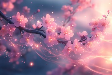 Wall Mural - magical cherry blossoms in twilight
