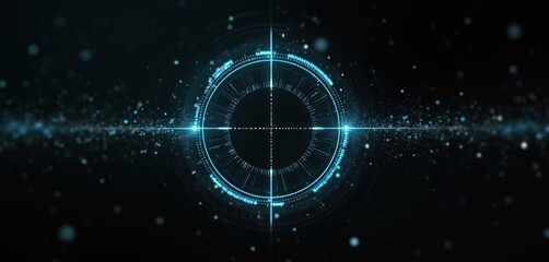 Poster - Futuristic HUD user interface sci-fi element. Digital radar target scan element on black background. Innovative technology circle, circular scan symbol, data system, cyber display, signal, zoom,