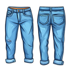 Wall Mural - jeans cartoon isolated on white background full depth of field