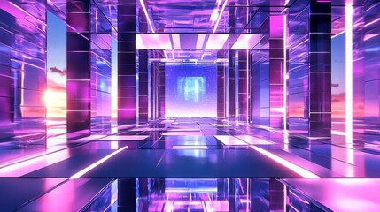 Wall Mural - explore the vision of futuristic interiors enhanced by holographic projections.