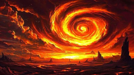 Wall Mural - fiery tornadoes dance across the horizon