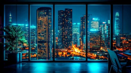 Wall Mural - a perfect blend of urban life and professional settings under city lights.