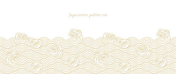 japanese sea wave background vector. seamless wallpaper design with gold and white ocean wave patter